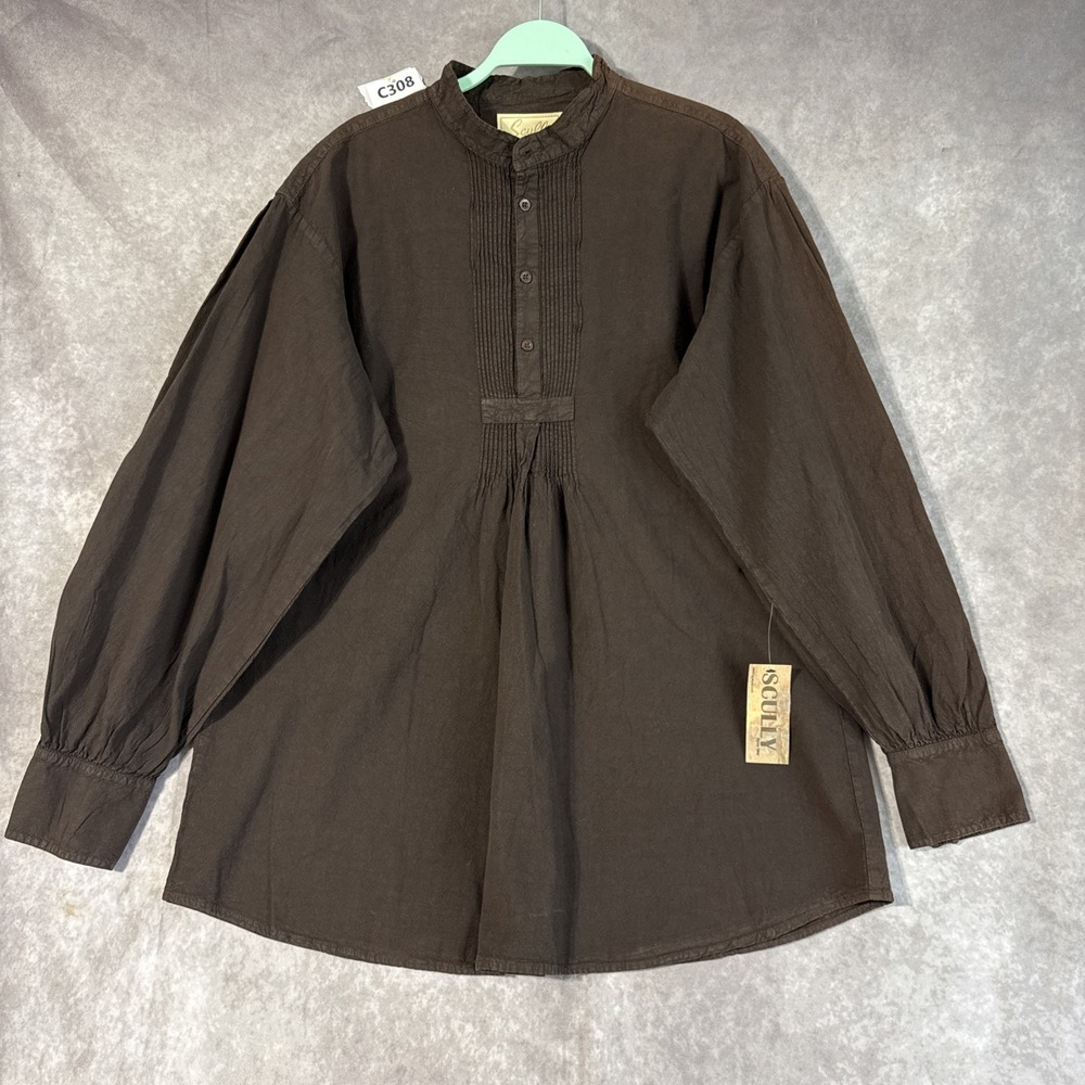 Scully Men's Wahmaker Pleated Front Puffed Sleeve Shirt Size L Chocolate NWT